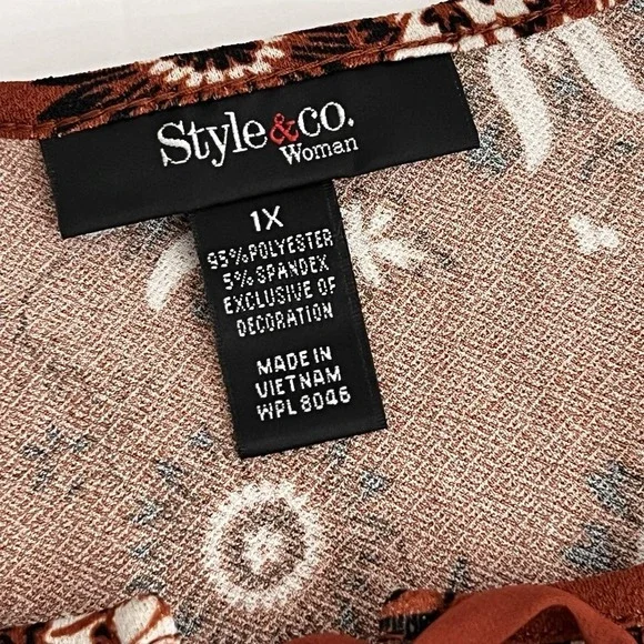 Style & Co Women's Lace Up Tie Front Long Sleeve Floral Blouse Plus 1X NWT - Picture 11 of 14